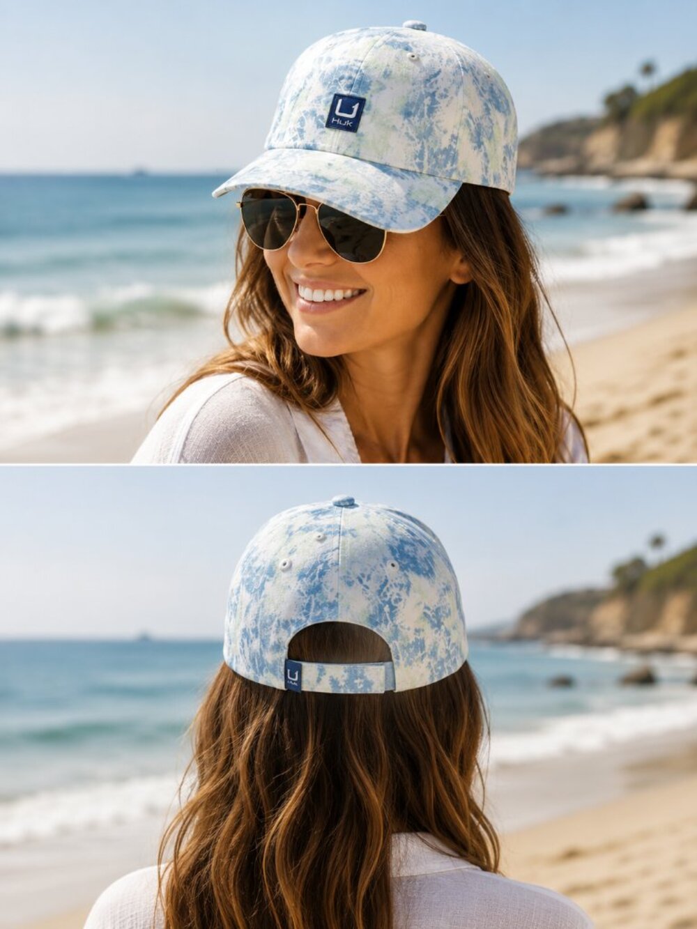 HUK Unisex Blue Green Camo Performance Adjustable Fishing Baseball Hat Cap
